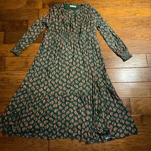 Boden ruched jersey midi tea dress, Amazon green and paisley print